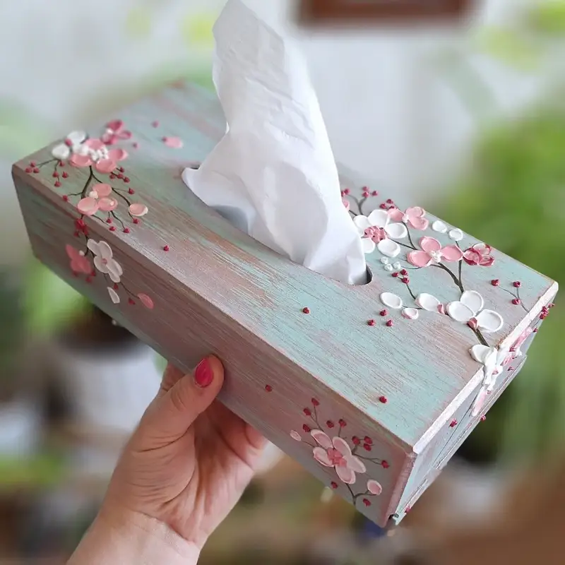 جعبه دستمال کاغذی پتینه و نقاشی برجسته