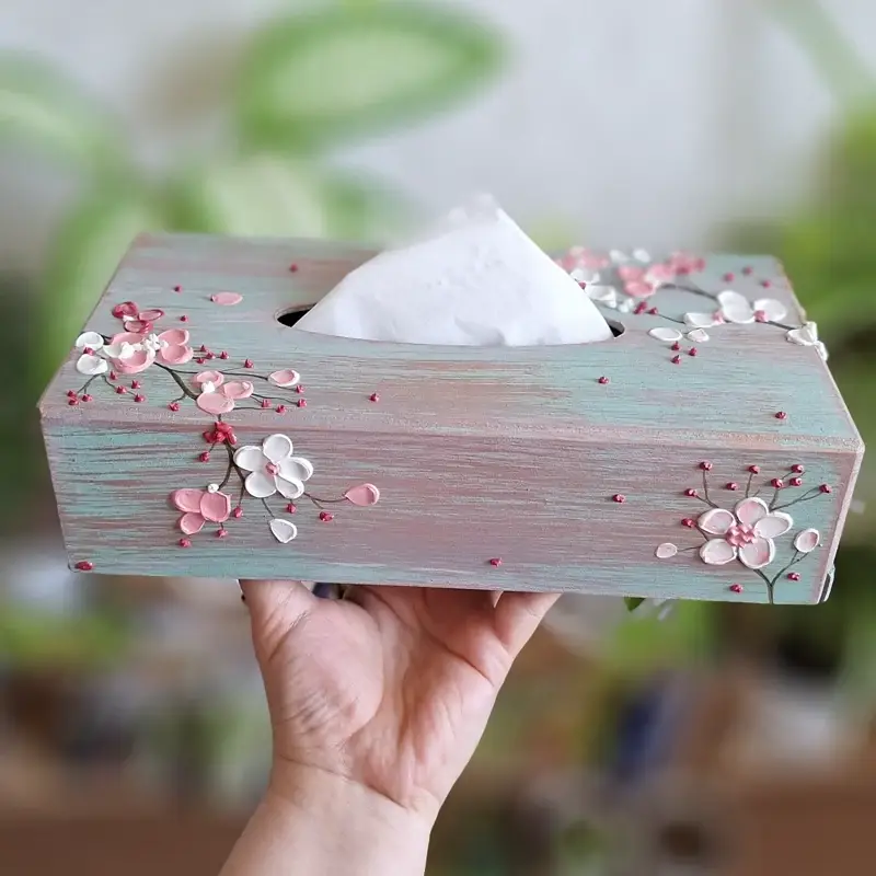 جعبه دستمال کاغذی پتینه و نقاشی برجسته