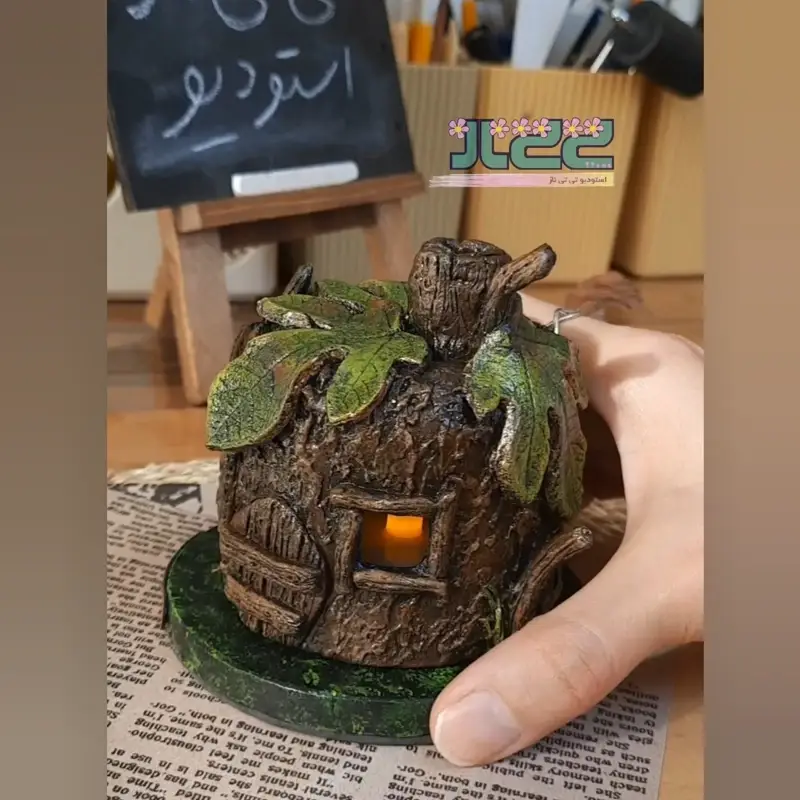 چراغ دست ساز کلبه دکوری فانتزی با شمع ال ای دی LED
